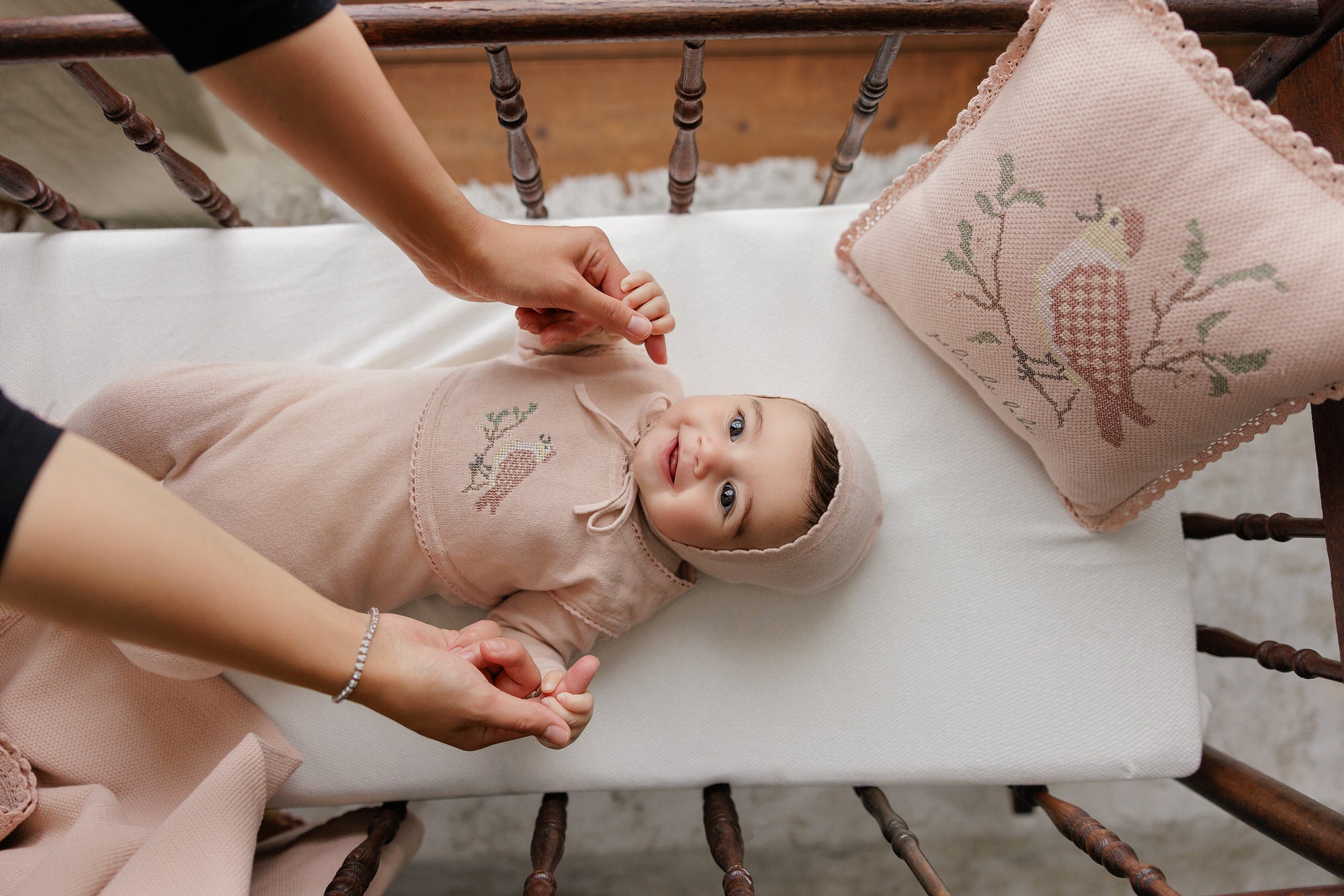 Cross Stitch Knit Pillow - Rose