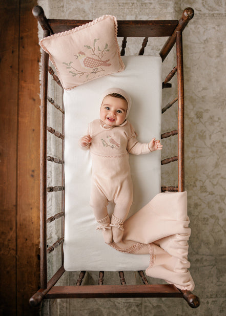 Cross Stitch Knit Overlay Bib - Rose