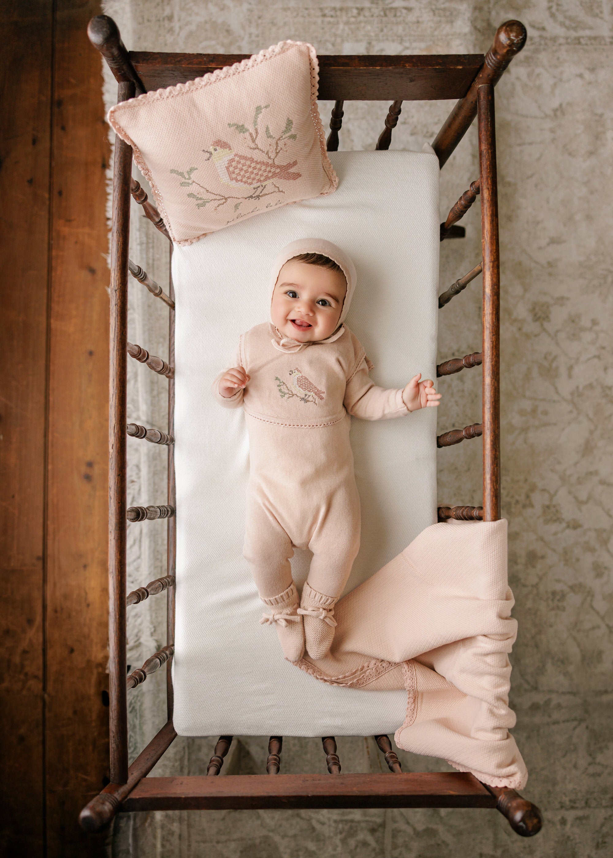 Cross Stitch Knit Overlay Bib - Rose