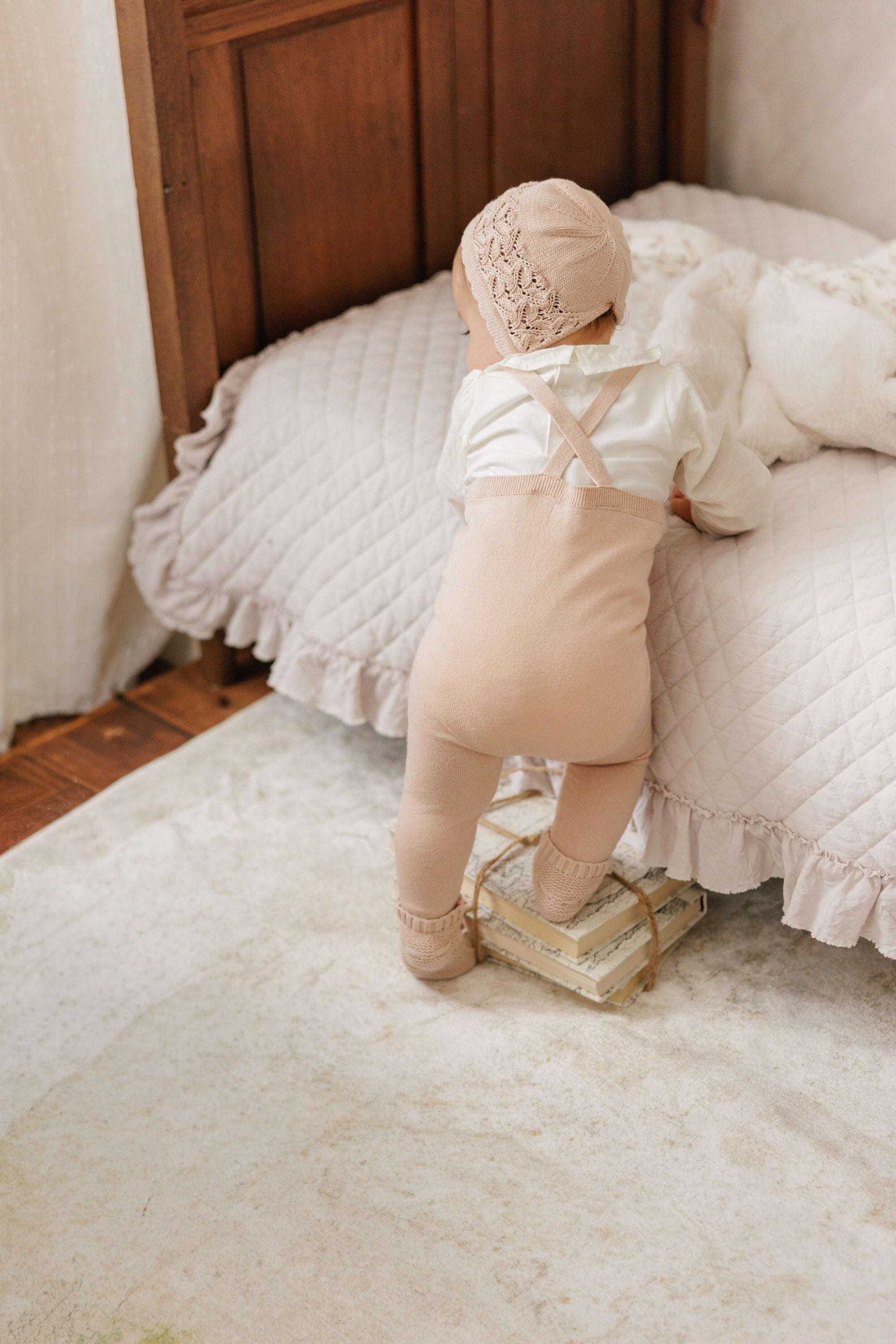 Knit Tied Suspender Overalls - Rose