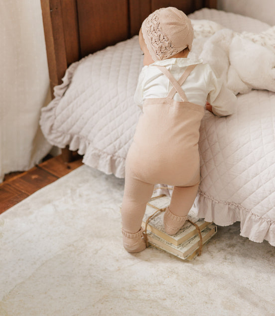 Knit Tied Suspender Overalls - Rose