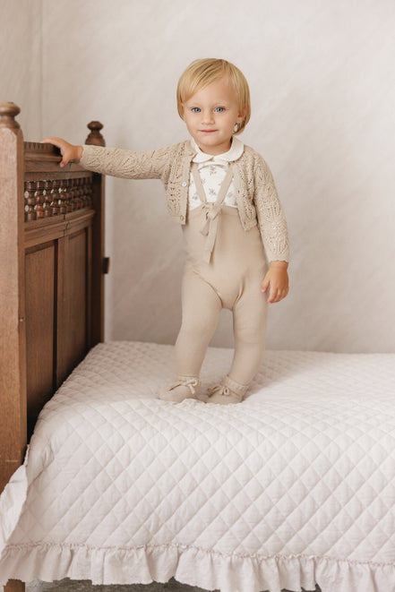 Knit Tied Suspender Overalls - Taupe