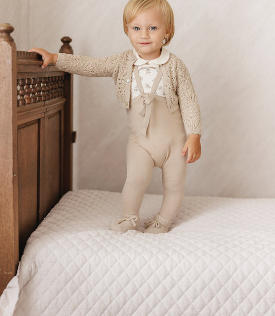 Knit Tied Suspender Overalls - Taupe