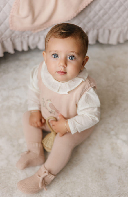 Cross Stitch Knit Overlay Bib - Rose