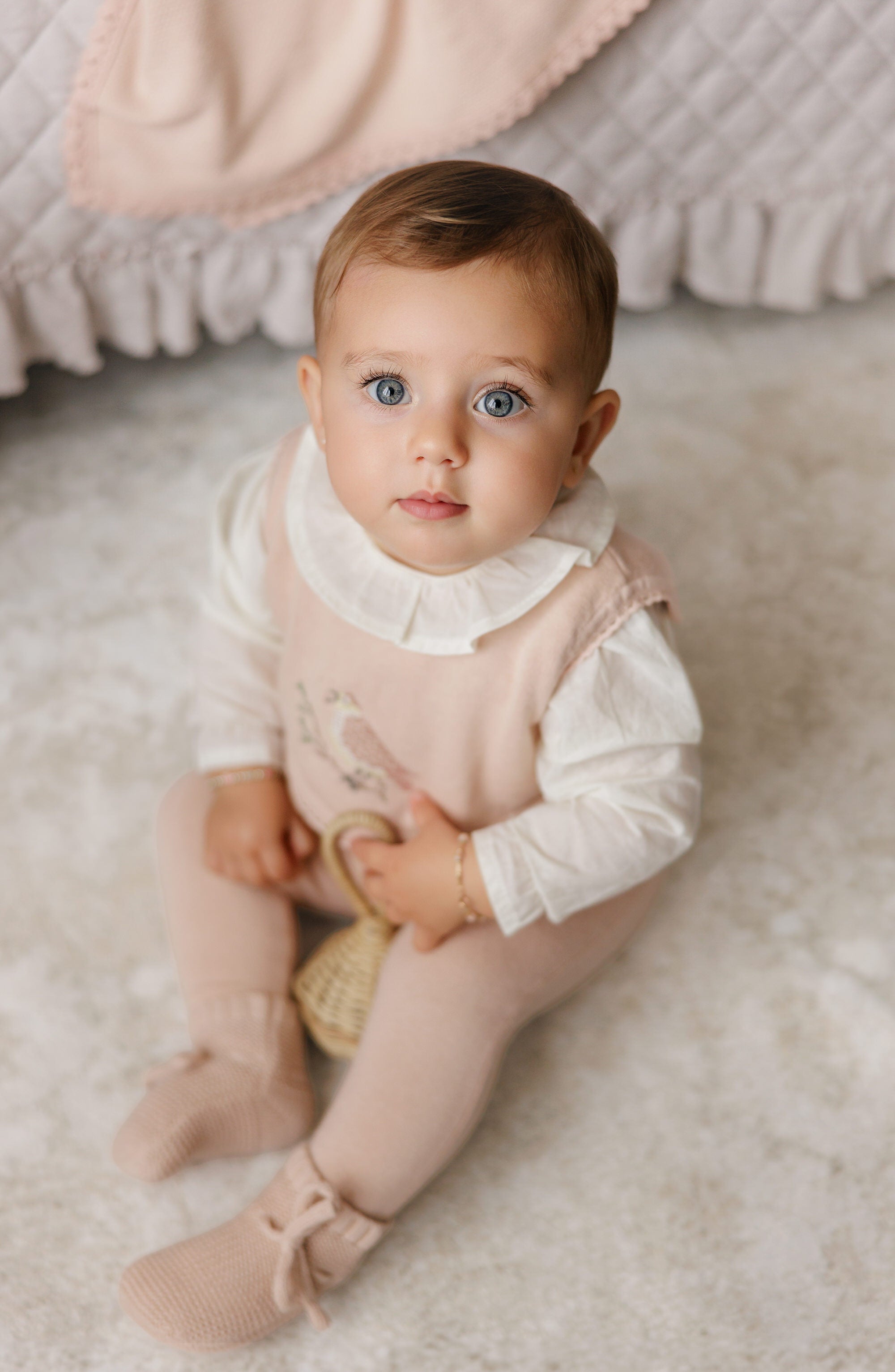 Cross Stitch Knit Overlay Bib - Rose