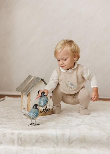 Shirtsleeve Bodysuit with Button - Cream