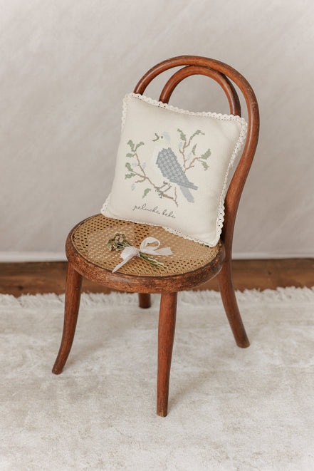 Cross Stitch Knit Pillow - Stone Blue