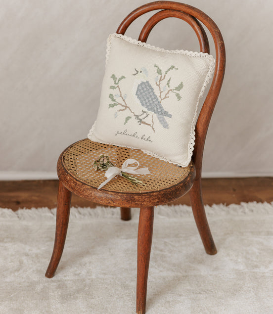Cross Stitch Knit Pillow - Stone Blue