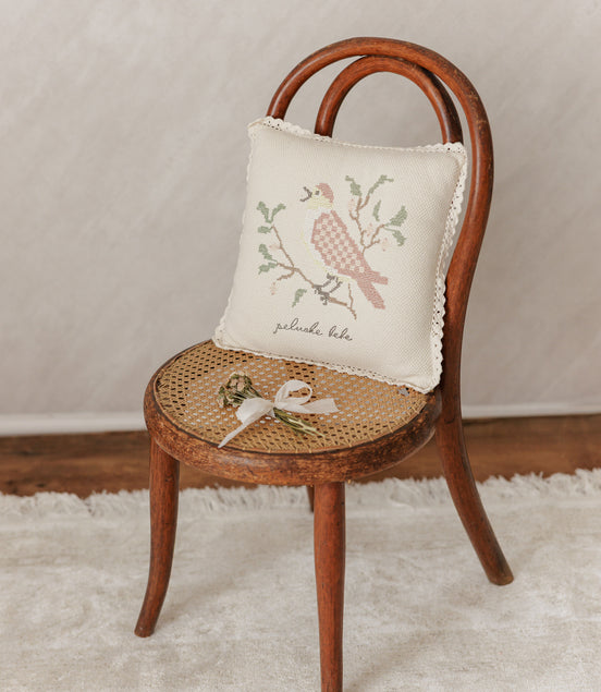Cross Stitch Knit Pillow - Stone Rose