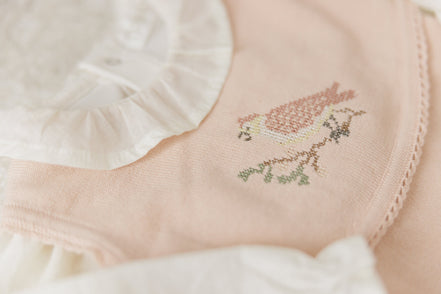 Cross Stitch Knit Overlay Bib - Rose