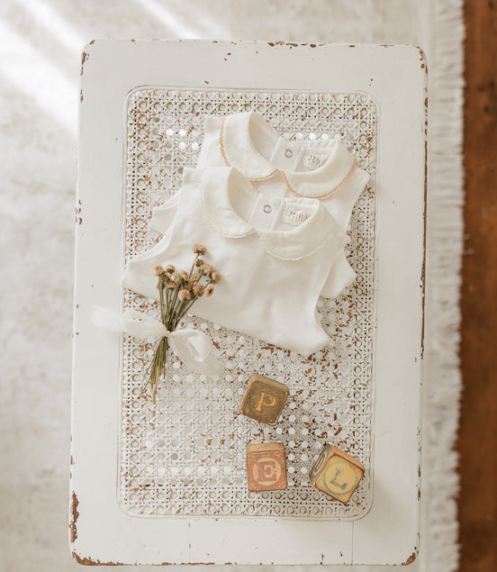 Sleeveless Onesie with Crochet Trim - Ecru