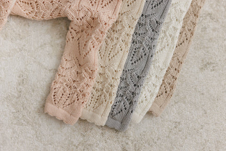Eyelet Knit Cropped Cardigan + Bonnet Set - Rose