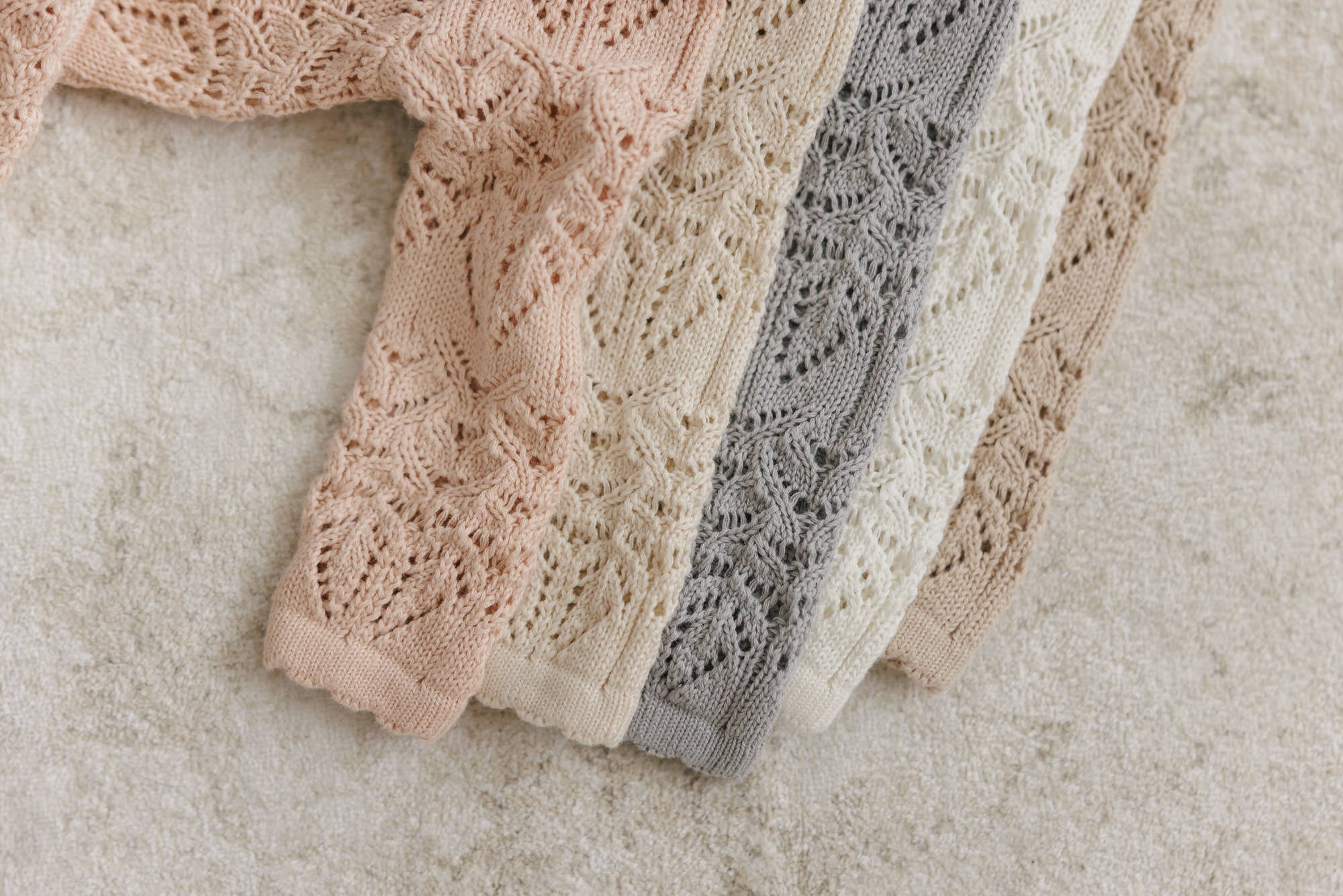 Eyelet Knit Cropped Cardigan + Bonnet Set - Rose