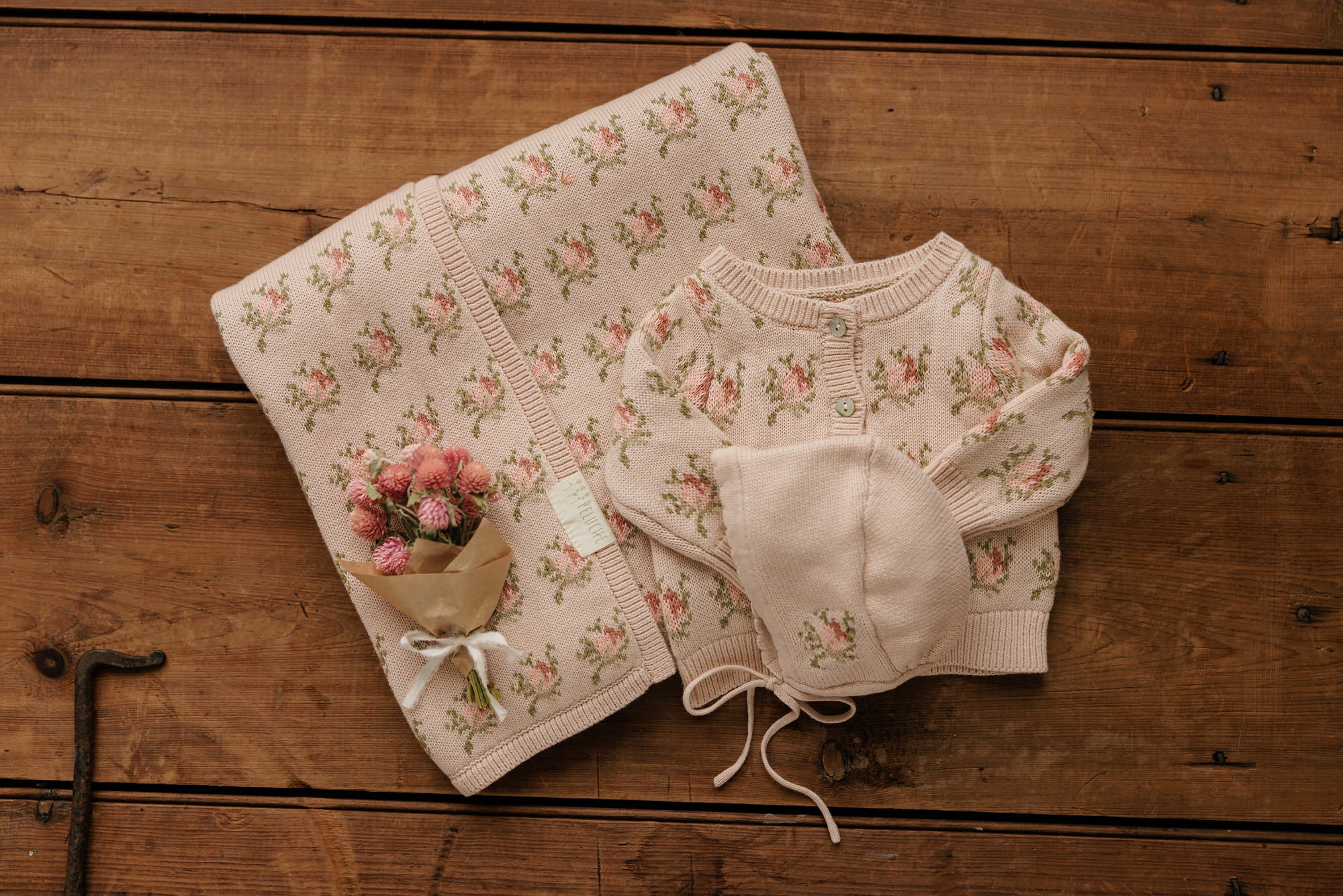 Floral Intarsia Knit Cardigan - Rose