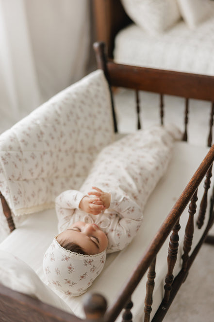 Blossom Footie + Bonnet + Swaddle - Rose