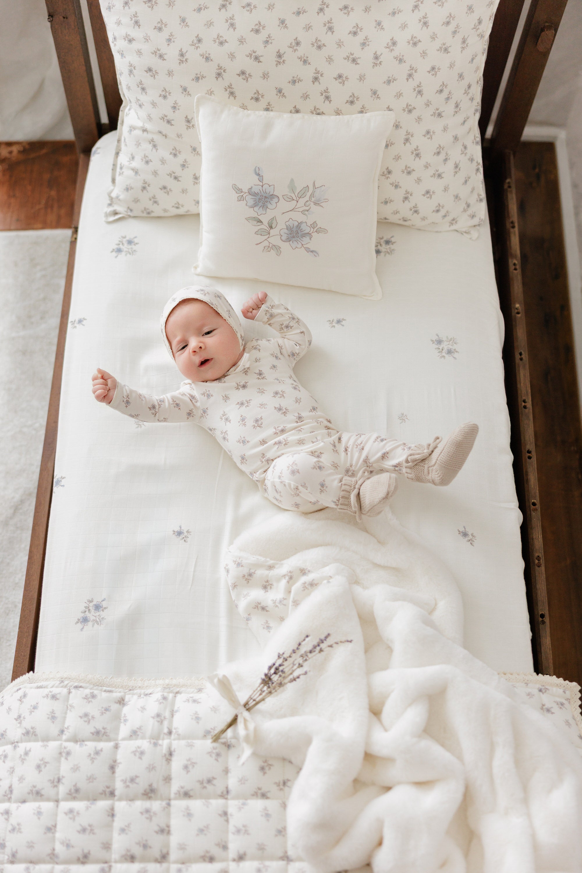 Blossom Footie + Bonnet - Powder