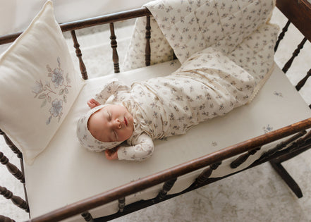 Blossom Footie + Bonnet + Swaddle - Powder