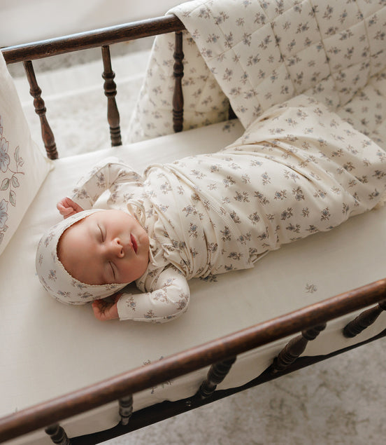 Blossom Footie + Bonnet + Swaddle - Powder