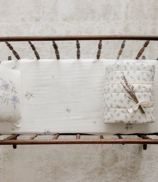 Blossom Quilted Blanket / Crochet Trim + Square Pillow - Powder