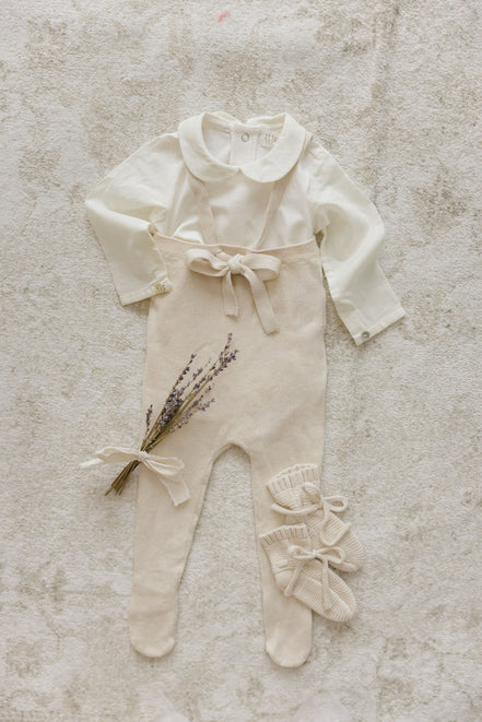Knit Tied Suspender Overalls - Stone