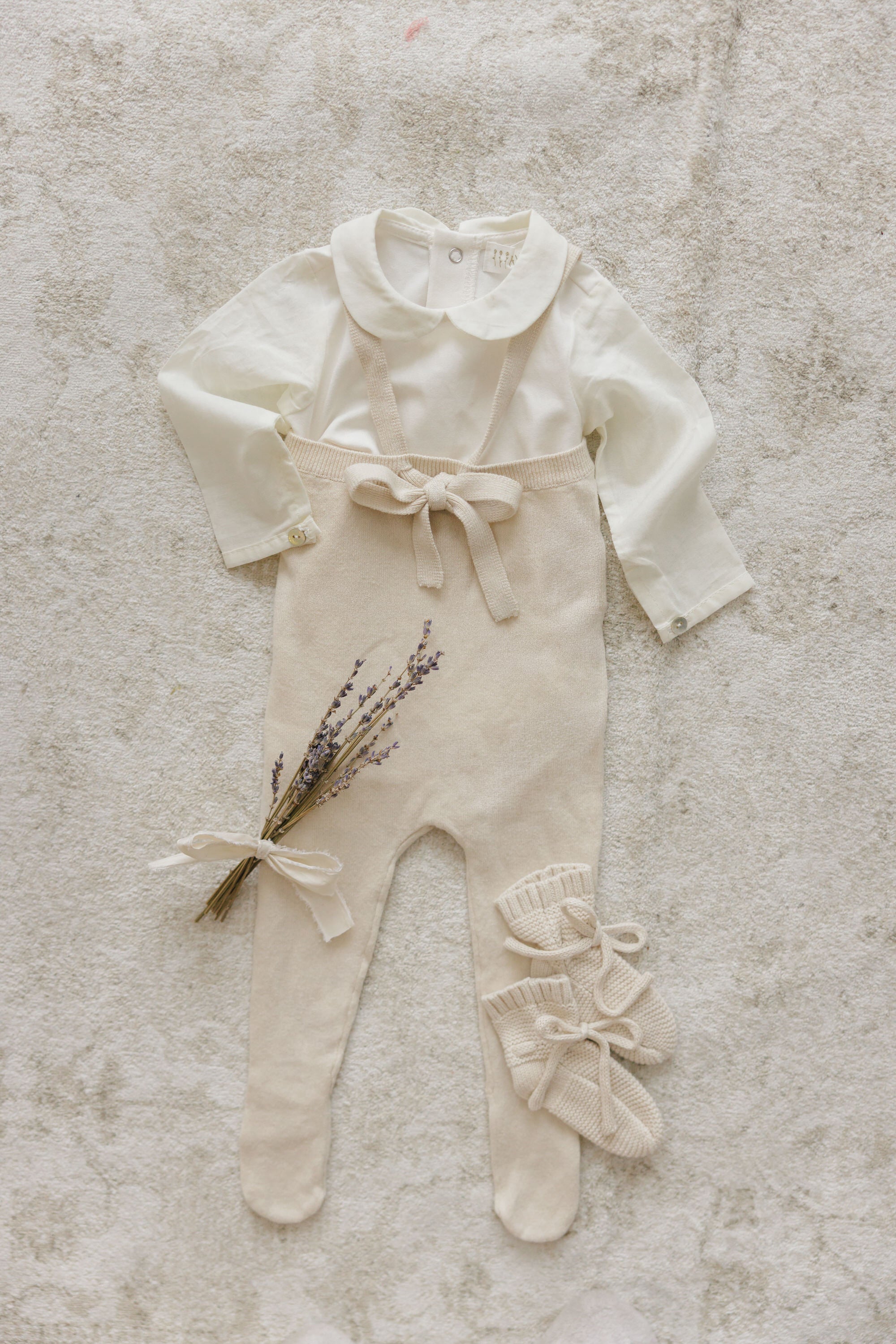 Knit Tied Suspender Overalls - Stone