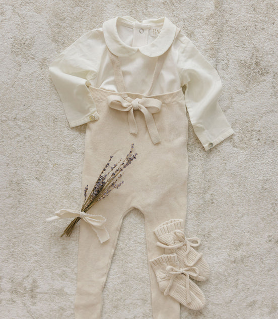 Knit Tied Suspender Overalls - Stone