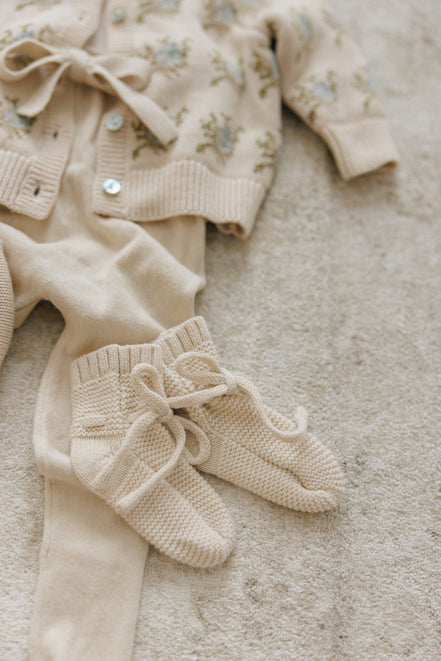 Floral Intarsia Knit Cardigan - Powder