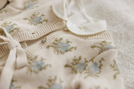 Floral Intarsia Knit Cardigan - Powder