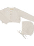Knit Pointelle Cropped Cardigan + Bonnet Set - Cream
