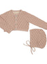 Knit Pointelle Cropped Cardigan + Bonnet Set - Rose