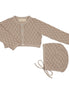 Knit Pointelle Cropped Cardigan + Bonnet Set - Taupe