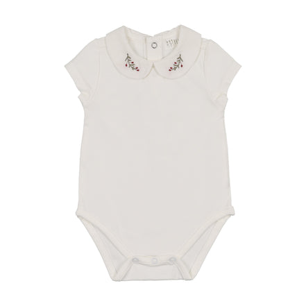 Onesie with Emb Collar - Short Sleeve - Cream/Berry