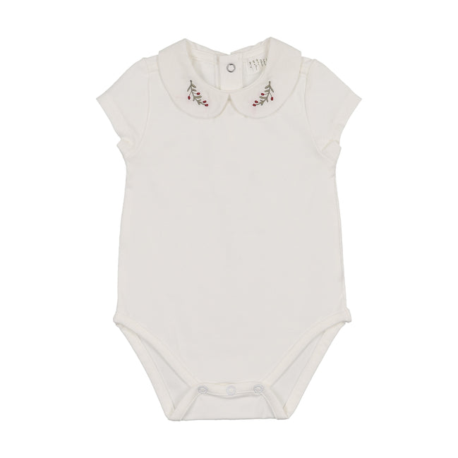 Onesie with Emb Collar - Short Sleeve - Cream/Berry
