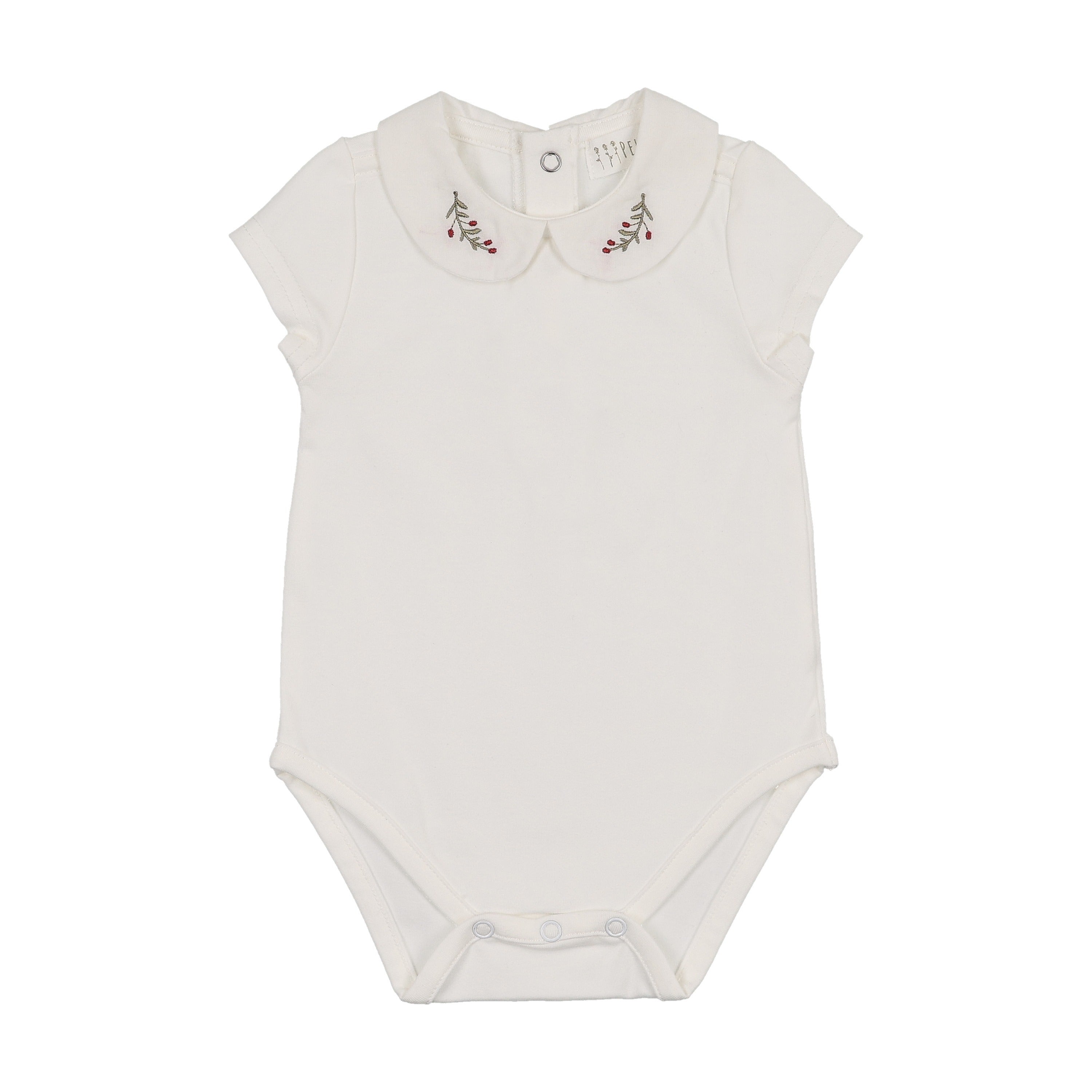Onesie with Emb Collar - Short Sleeve - Cream/Berry
