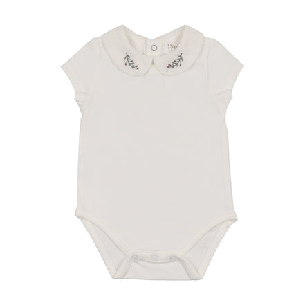 Onesie with Emb Collar - Short Sleeve - Cream/Olive