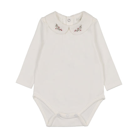 Onesie with Emb Collar - Long Sleeve - Cream/Berry