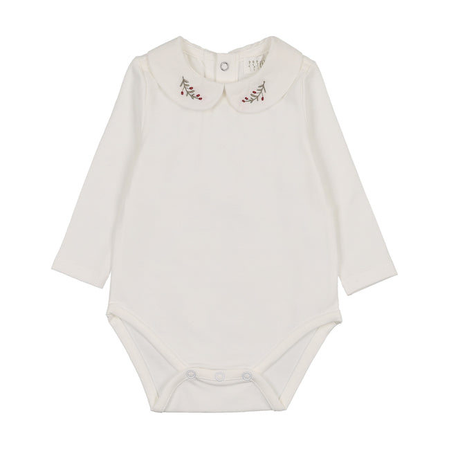 Onesie with Emb Collar - Long Sleeve - Cream/Berry
