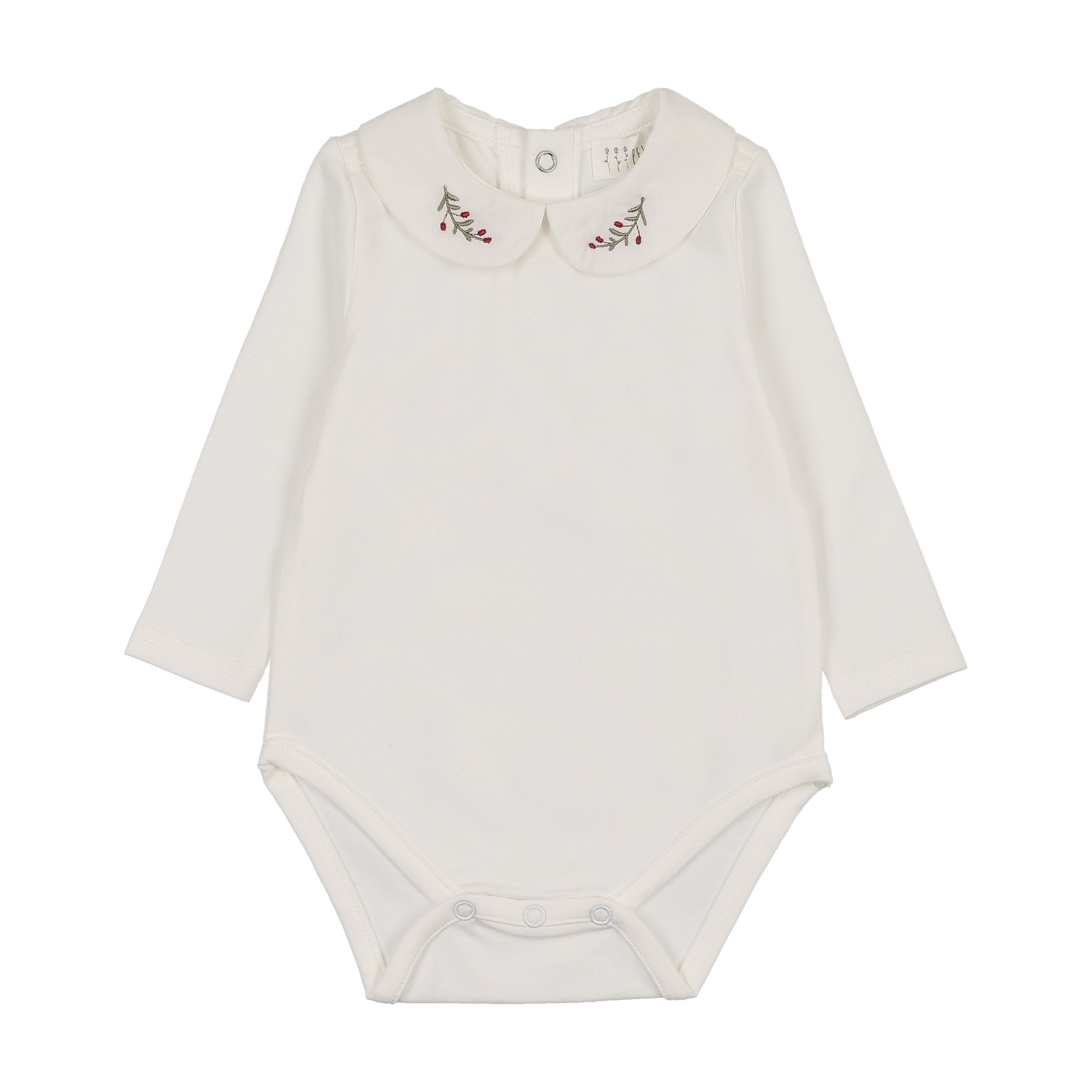Onesie with Emb Collar - Long Sleeve - Cream/Berry