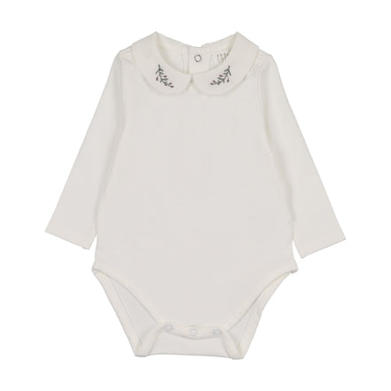 Onesie with Emb Collar - Long Sleeve - Cream/Olive