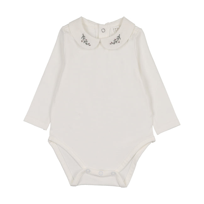 Onesie with Emb Collar - Long Sleeve - Cream/Olive