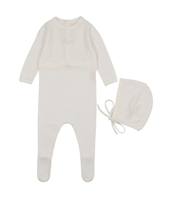Signature Knit Footie + Bonnet - Cream