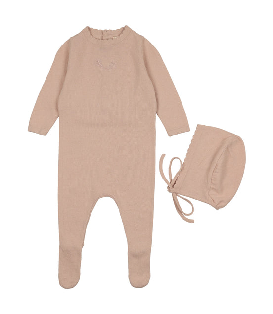 Signature Knit Footie + Bonnet - Rose