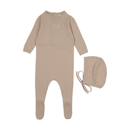Signature Knit Footie + Bonnet - Taupe
