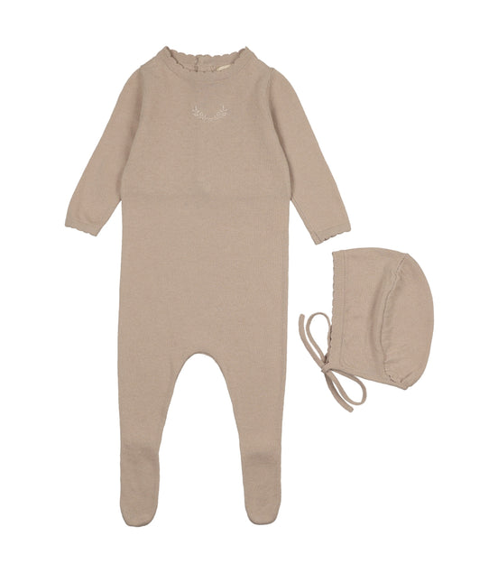 Signature Knit Footie + Bonnet - Taupe