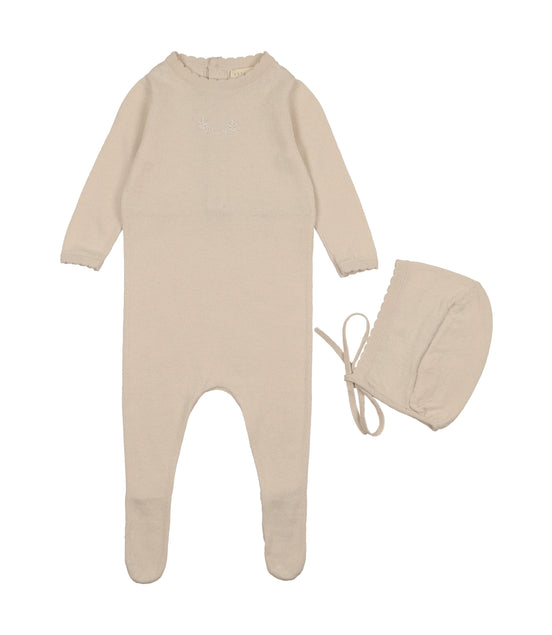 Signature Knit Footie + Bonnet - Stone