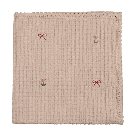 TulipsnBows Embroidered Waffle Blanket - Rose