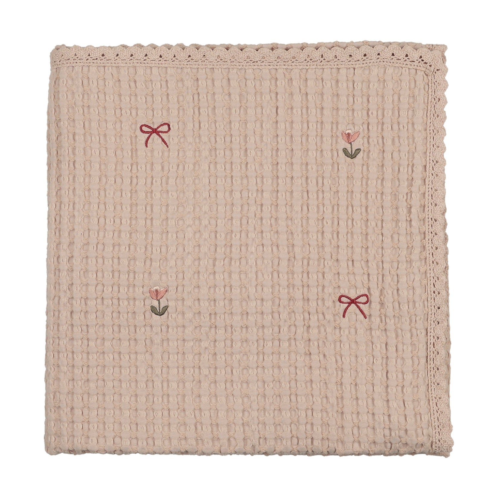 TulipsnBows Embroidered Waffle Blanket - Rose