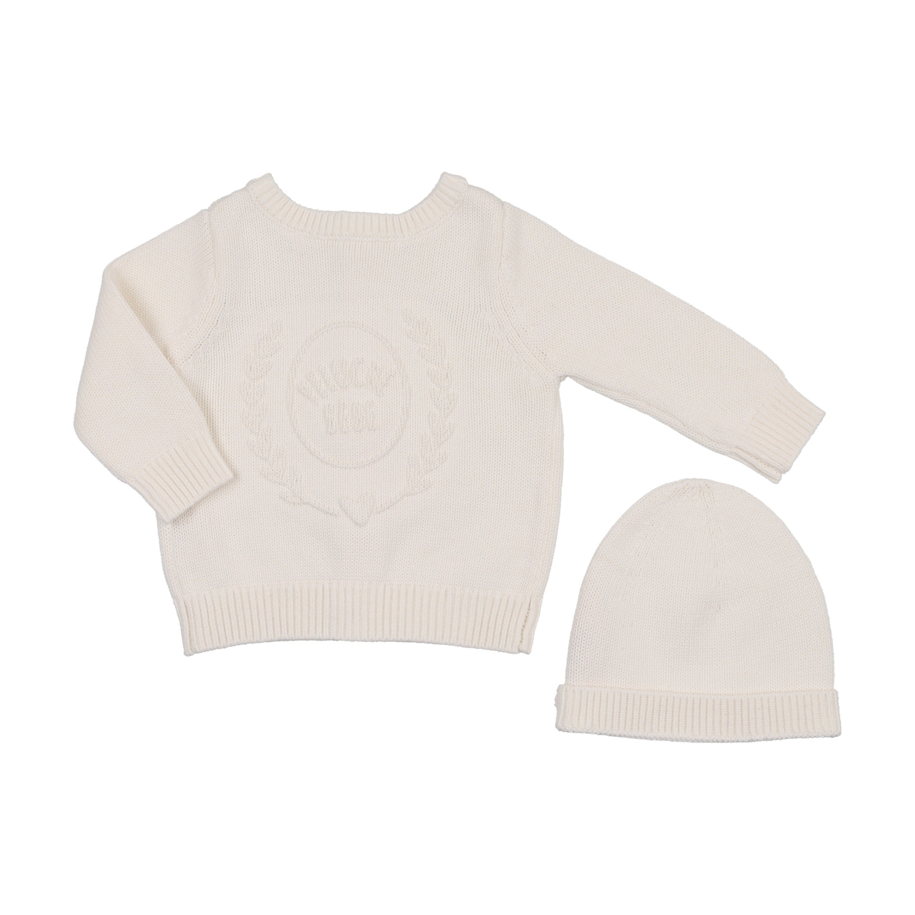 Embossed Reversible Cardigan + Beanie Set - Cream