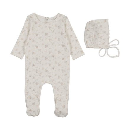 Floral Footie + Bonnet + Swaddle - Pink