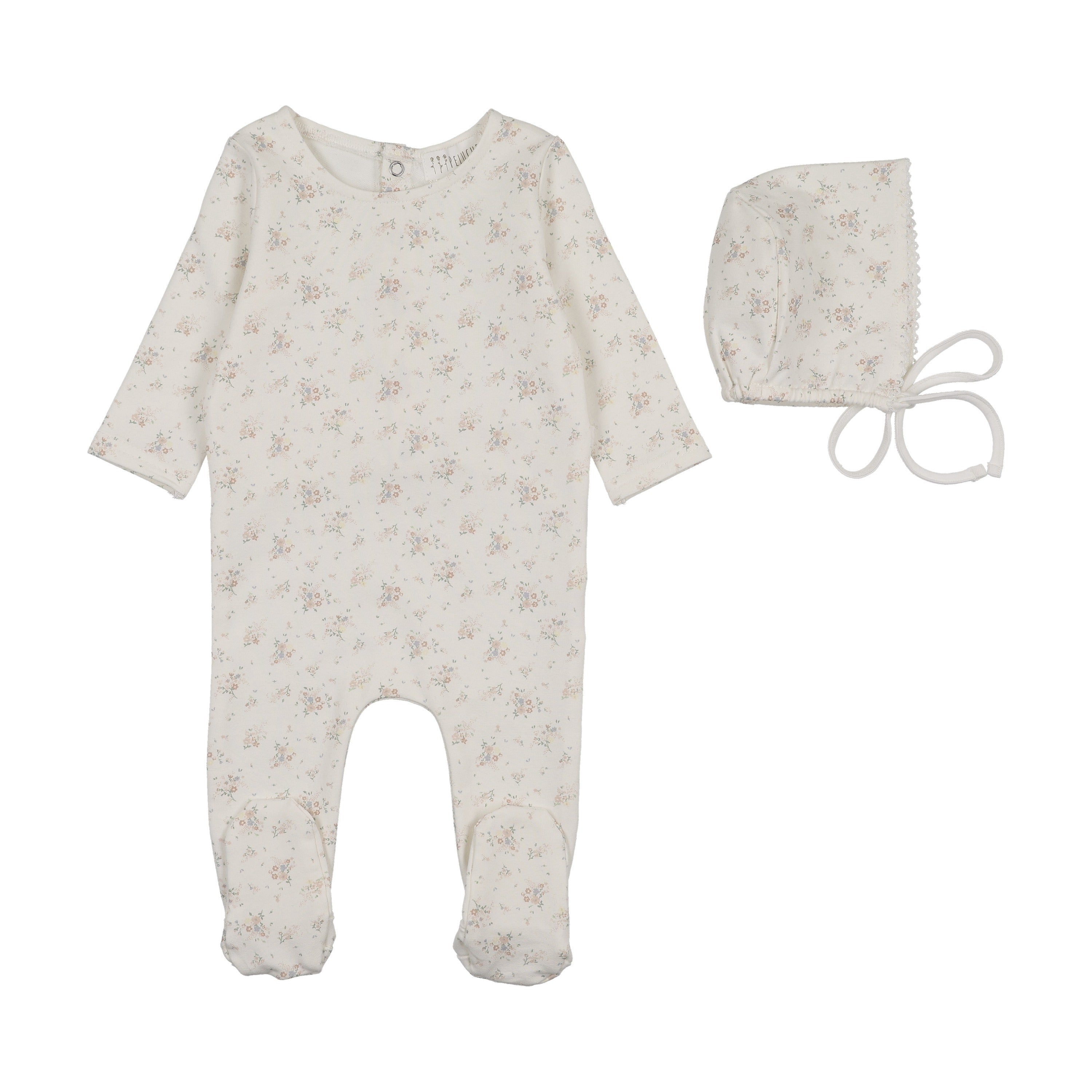 Floral Footie + Bonnet + Swaddle - Pink